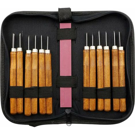 12 Pcs Wood Carving Hand Chisel Tool Set, Wood Professional Carving Kit, Tool Hand Carving Chisels with Sharpening Stone Storage Bag for Wood DIY Carving Sculpture (1/5)