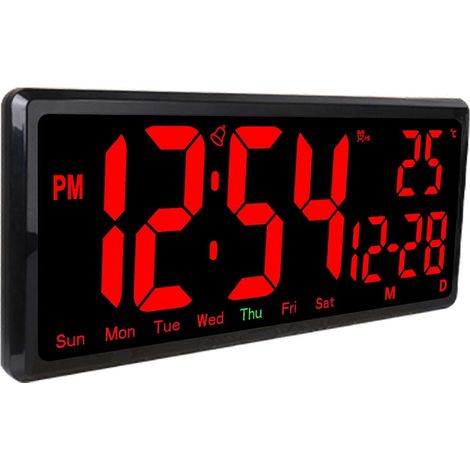 Réveil de bureau numérique LED, adapté à une décoration intérieure moderne, affiche l'heure et la température, boîtier noir, lumière rouge. (1/5)