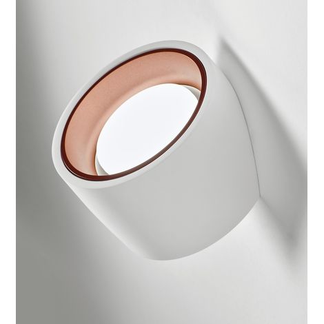 TECNICO Lampada da parete in gesso per illuminazione indiretta. Anello in alluminio con finitura rame spazzolato. Dotata di portalampada GX53