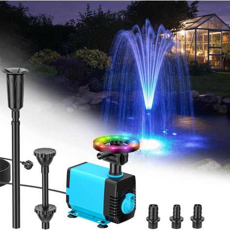 Fontaine de Bassin Solaire avec lumières RGB - Pompe Submersible 40W, débit 2100L/h, Hauteur et débit réglables pour décoration Jour (1/5)