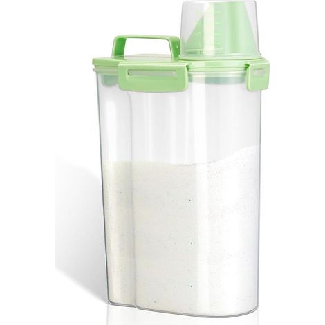Boîte de Stockage, 2,5L Hermétique avec Bec Verseur, Conteneur pour Lessive en Poudre, Échelle de Mesure Integrée, Nourriture pour Chien/Chat, Échelle de Mesure Integrée, Semi transparent (1/5)