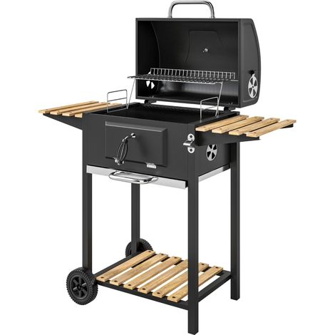 Barbecue a carbone con ruote, coperchio, termometro e vassoio regolabile 112x58x107 cm HOMVRA (1/4)