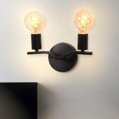 Wall Light Vintage Industrial with 2 Lights E27 Wall Lamp Retro Metal Light Fixture for Bedroom Living Room Kitchen Black (1/5)