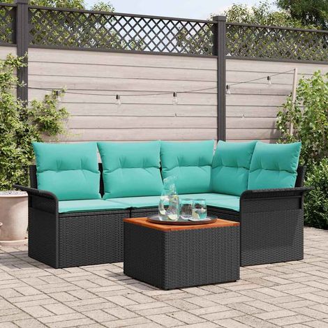 vidaXL Ensemble de canapé de jardin avec coussin 5 pcs Noir polyrotin