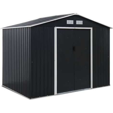 Abri de jardin en métal - FERRAIN 5.29m² gris anthracite - Cabane à outils avec deux grandes portes coulissantes. kit de fixation sol inclus. maison de rangement. remise