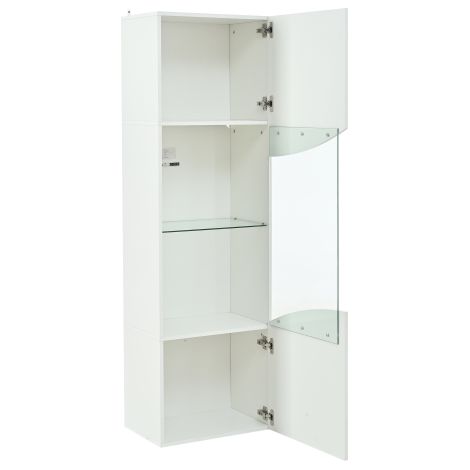 Vitrine colonne blanche avec porte en verre incurvé et éclairage LED RGB pilotable par Bluetooth dimensions 50×35×165cm 3 niveaux d'étagères pour salon entrée et chambre