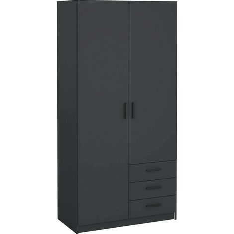 Dmora – Armoire 2 portes Sultani – Panneau de particules mélaminé – Dimensions 98,5x49,8x200,4 cm – 4 étagères et 3 tiroirs inclus