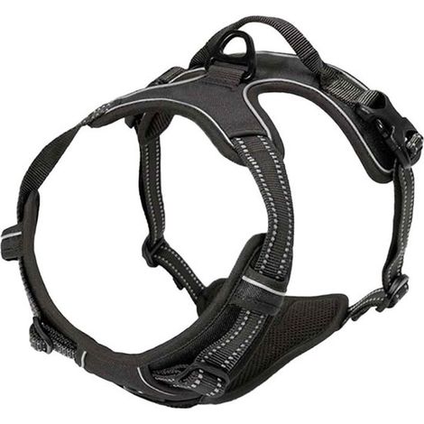 Hundegeschirr / Hundeweste – Weiches und strapazierfähiges Anti-Zug-Geschirr mit verstellbarem Reflektorstreifen – Schwarz – Größe L – Brustumfang 61–81 cm