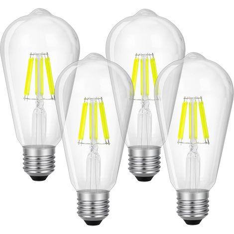 Ampoule LED Vintage ST64, Dimmable E27 6W Edison Décorative Ampoules, 6000K Blanc Froid, 820 lm, Rétro Verre Lampe Idéal pour Maison Bars Café Restaurant, Lot de 4 (1/5)