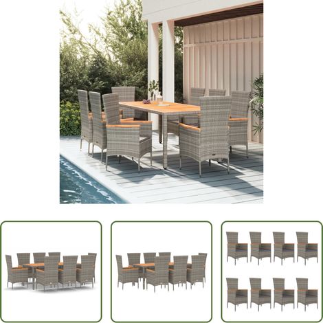 Gartenessgruppe - 9-tlg. Garten-Essgruppe mit Kissen Grau Poly Rattan (1/5)