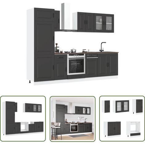 vidaXL 8-tlg. Küchenschrank-Set Kalmar Schwarz Holzwerkstoff (1/5)
