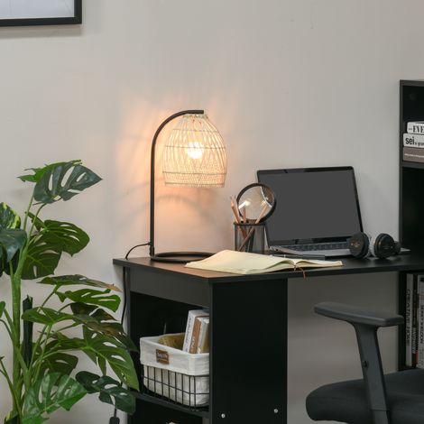 Lampada da tavolo decorativa con paralume in rattan, attacco E27, max. 40W, per camera da letto, soggiorno, Ø20x41 cm, naturale (1/5)