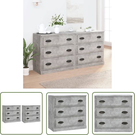 The Living Store Buffets 2 pcs gris béton bois d'ingénierie - Buffet - Meuble De Rangement - Armoire - Commode - Mobilier Moderne (1/5)