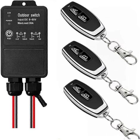 Télécommande sans fil universelle 433 MHz, récepteur sans fil étanche, 8-80 V CC, 30 A, pour pompe, lampe et ventilateur (1/5)