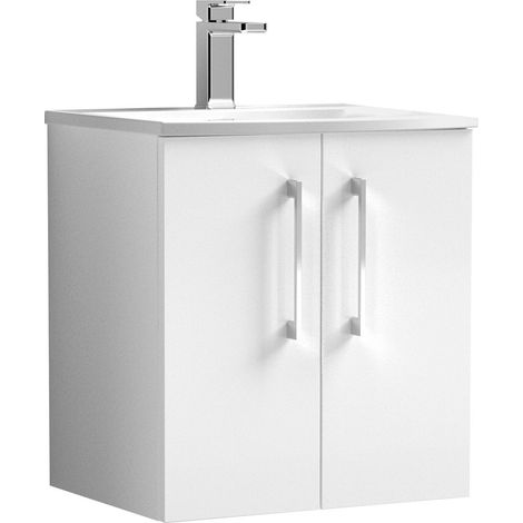 Balterley Contemporary Bathroom 2-Door Wall-Hung Curved Basin Vanity Unit, Gloss White, 500mm