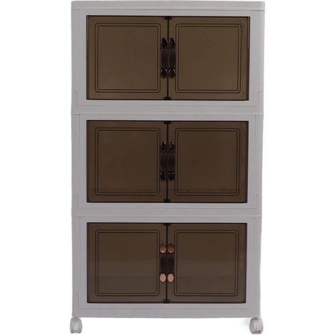 Boîte de rangement pliable et empilable à roulettes, 3 niveaux, double porte magnétique, verrouillable, coins arrondis, pour chambre à coucher (1/5)