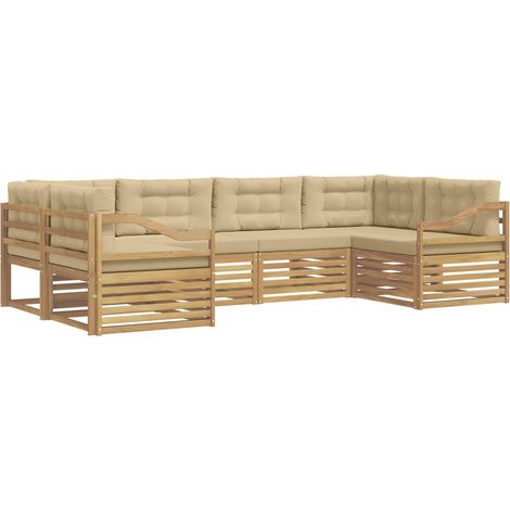 Set di divani da esterno 6 pz 6-Posti Bianco e Beige Poliestere vidaXL (1/5)