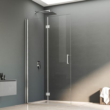 Walk in Duschwand, 120x195 cm Falttür Walk in Dusche Duschkabine Duschtrennwand 6mm ESG-Sicherheitsglas Nano Beschichtung (1/4)