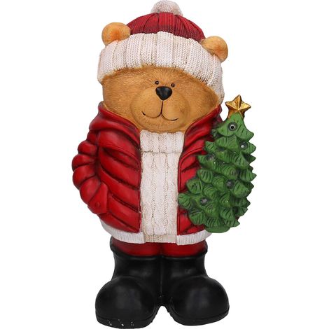 Orso in resina con giubbotto rosso con LED 35x66x33cm Peraga Christmas