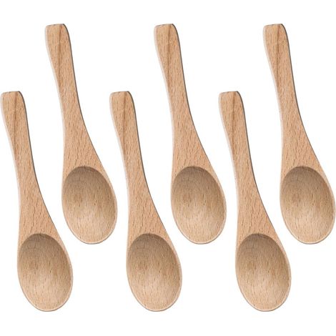 Cuillères en bois - Lot de 6 - Bois de hêtre durable - 10 x 2,4 cm (1/5)