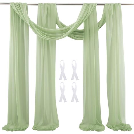 Lot de 2 rideaux transparents en mousseline de soie pour arche de mariage, réception, décoration de plafond, vert sauge, 6,1 m (1/5)