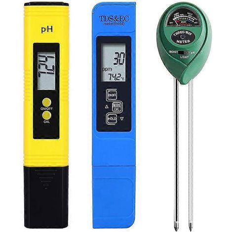 Kit numérique 3 en 1 comprenant un pH-mètre, un testeur TDS/PPM et un testeur de pH du sol (PHEC) pour la maison, le jardin, la pelouse et la ferme. (1/4)
