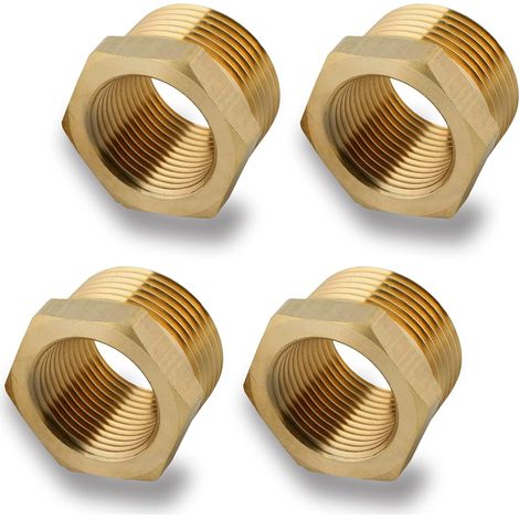 Lot de 4 adaptateurs réducteurs en laiton 1 vers 3/4" (AG Ø 32,5 mm x IG Ø 25 mm), réduction AG/IG, filetage extérieur sur filetage intérieur, raccord fileté pour conduites d'eau (1" à 3/4") (1/5)