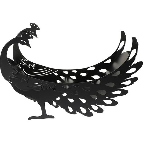 Porte-papier toilette en fer noir forme de paon, avec structure (1/5)