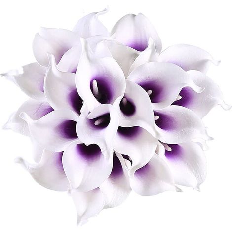 24 fleurs de calla artificielles pour centres de table, bouquets de mariage et décoration intérieure (violet et blanc)-AquaForge (1/5)