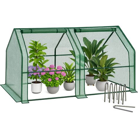 VOUNOT Mini Greenhouse with 2 Zipper Windows, Reinforced PE Cover for Plants, Green