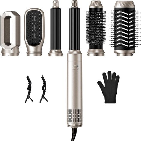 KYN Brosse Soufflante 6 en 1 Argent, Multifonction Coiffeur avec Boucleur Automatique, Sèche-Cheveux, Lisseur, Brosse Ronde, 3 Niveaux de Température Ionique pour Tous Types de Cheveux (1/5)