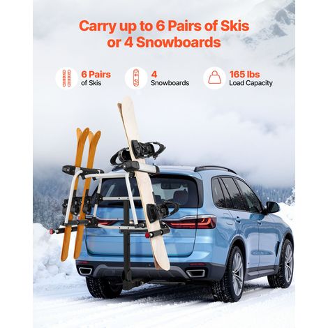 Porte-skis sur attelage, pour récepteur 5 cm, support pour planche à neige, capacité 6 paires de skis ou 4 planches, avec verrou, s… (1/5)
