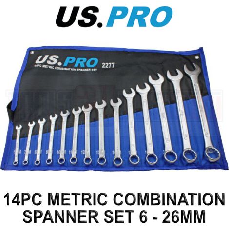 US PRO SPANNER SET 14PC COMBINATION METRIC 6-26MM RING OPEN WRENCH SET 2277 (1/4)