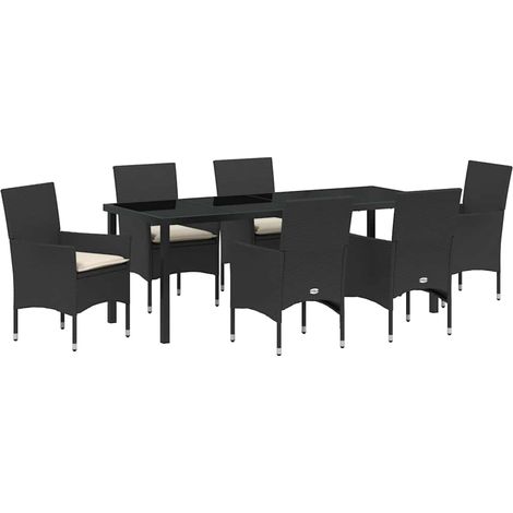 Maison Exclusive - Set da Pranzo per Giardino con cuscino 7 pcs Nero polyrattan
