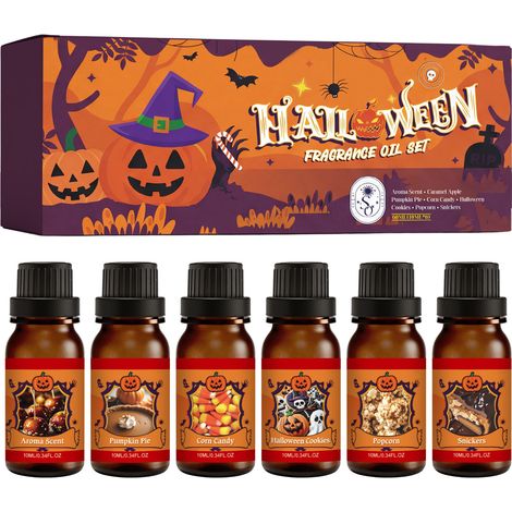 Coffret d'huiles essentielles Halloween - Parfum doux et longue durée, rafraîchit l'air et renforce l'ambiance festive - 60 ml (6 x 10 ml)