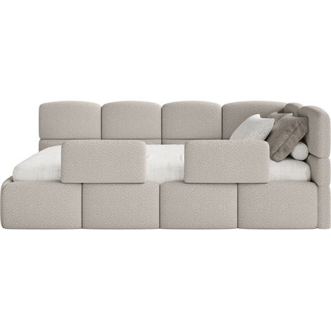 Selsey Cloudy – Jugendbett 90x200 cm, rechtsseitig, mit Bouclé-Bezug und Rausfallschutz, Greige (1/5)