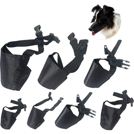 Muselière pour Chiens 7 Pièces en Nylon - Sécurité Respirante Réglable pour Petit, Moyen et Grand Chien - Anti-Aboiement, Morsure et Mâchage, Noir (1/5)