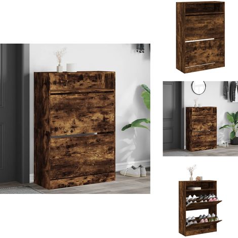 Schuhschrank mit 2 Klappen Räuchereiche 80x34x116 cm - Schuhschrank - Schuhregal - Schuhorganisation - Holzwerkstoffmöbel - Platzsparend (1/5)