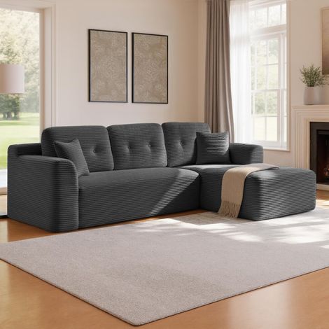 VASAGLE Divano Angolare, Divano Modulabile 244 cm, Consegnato Compresso in Collo, Senza Montaggio, con Ampia Chaise Longue a Destra, per Soggiorno, Camera degli Ospiti, Grigio Ardesia LCS184GN01 (1/5)
