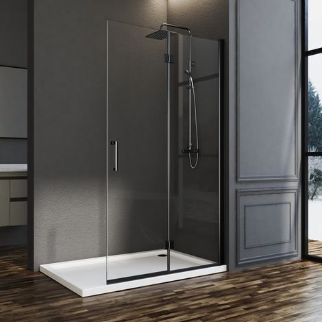 120x195 cm Schwarzer Walk in Dusche Walk in Duschwand Falttür Duschabtrennung Duschtrennwand Duschwände Glaswand, 6mm Nano ESG-Sicherheitsglas
