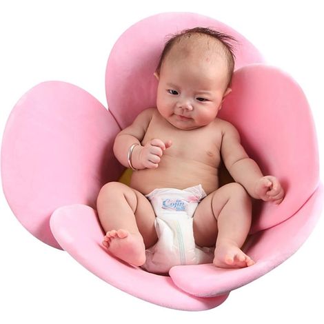 PER Blume Tapis de bain bébé, siège de baignoire portable, coussin de bain pliable, oreiller de bain pour bébé - Rose (1/5)