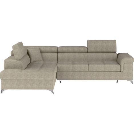 Canapé d'angle convertible tissu MARIDO - Coffre et appuis-tête réglables angle gauche-Beige foncé-angle gauche (1/5)