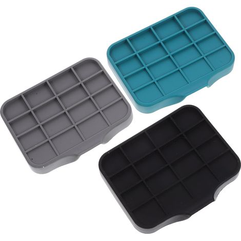 Silicone Soap Dish with Automatic Drainer 3 Piece Set Black