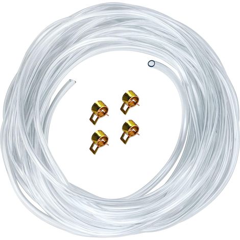 10M Tube PVC Silicone Transparent de Pression 4mm ID x 6 mm OD Tuyau d'Oxygène d'Aquarium Tuyau de Carburant avec 4 Colliers de Serrage (1/5)