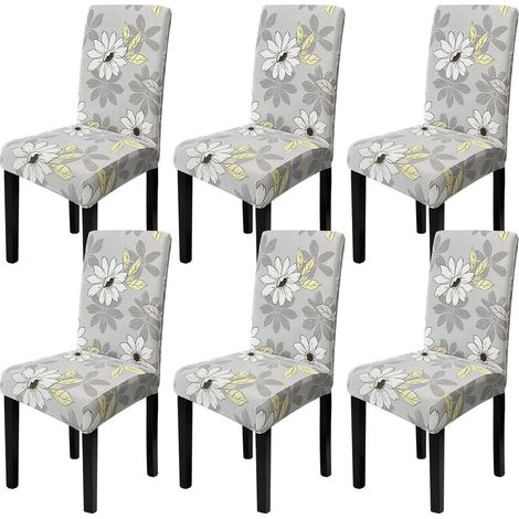 Housses de chaise 6 pièces, stretch, imprimé floral, lavables, pour salle à manger (1/5)