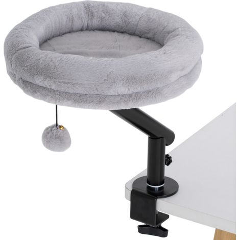 Lit pour chat rotatif 360° avec hauteur ajustable, coussin lavable et balle de jeu intégrée, 35x35x48cm, gris. (1/5)