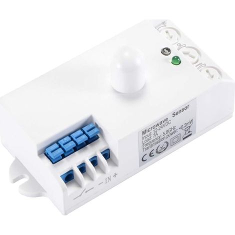 Détecteur de mouvement à micro-ondes 360° Capteur radar Interrupteur DC 12-24 V, allumage/extinction automatique en fonction du mouvement pour garages, entrepôts, couloirs, escaliers