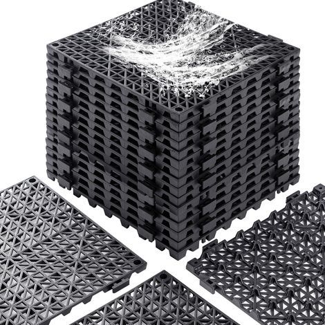 Lot de 5 dalles de sol drainantes emboîtables (12 x 12 pouces) – Tapis en caoutchouc antidérapants et perforés pour terrasse de piscine, douche, sous-sol, garage et abri de jardin (1/5)