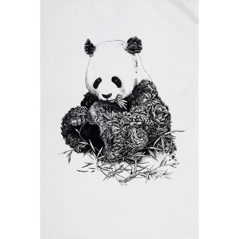 Serviette de Table 100% Coton, Imprimé Fleuri de Panda Géant, 50 x 70 cm - Noir et Blanc (1/5)