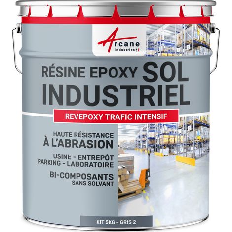 Arcane Industries – Peinture époxy pour sol industriel 5 Kg – Revêtement résistant aux chocs et abrasions – Jusqu'à 10 m² en 2 couches – RAL 7046
